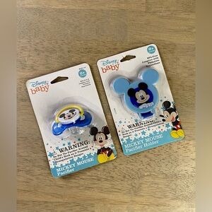 2 -Disney Baby Mickey Mouse Pacifier & Clip Blue  0+ Months BPA‎ Free New